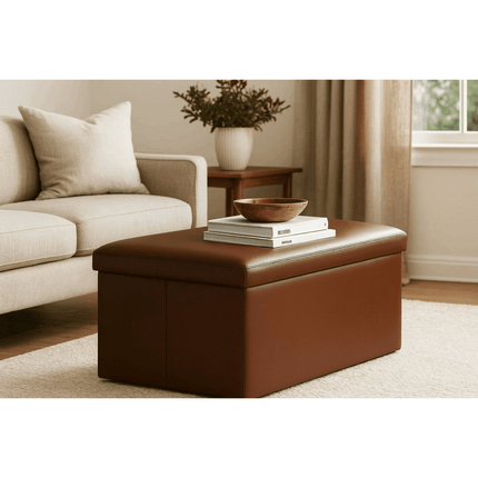 Folding Storage Box Faux Leather Home Footstool Ottoman Seat Stool Storage Box for Bedroom Living Room Toy Clothes Blanket Organisation