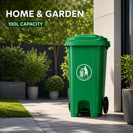 100L Wheelie Bin with Wheels | Large Outdoor Rubbish Bin for Home Garden Garage | Waste Storage Solution