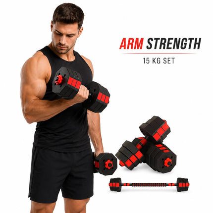15KG Adjustable Dumbbell & Barbell Set