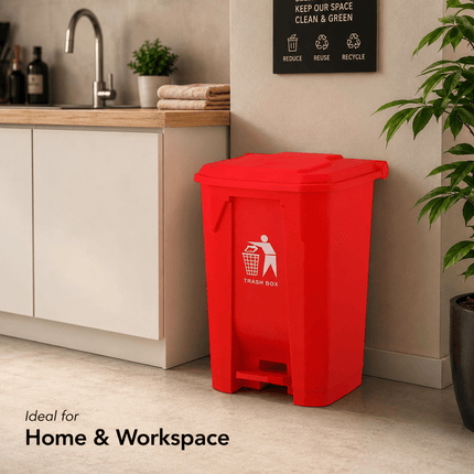 80L Red Pedal Dustbin with Lid, PP5 Plastic Hands-Free Waste Bin, Large Capacity Rubbish Bin for Kitchen, Office, Workspace & Commercial Use