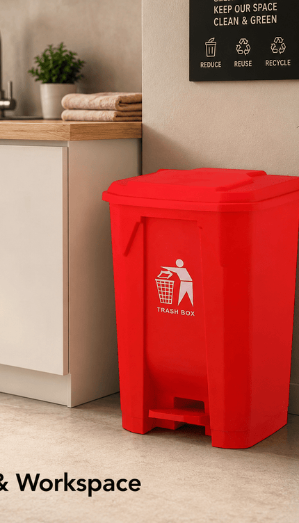 80L Red Pedal Dustbin with Lid, PP5 Plastic Hands-Free Waste Bin, Large Capacity Rubbish Bin for Kitchen, Office, Workspace & Commercial Use