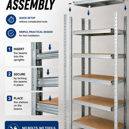 5-Tier Garage Heavy Duty Storage Shelving Unit – Galvanized Steel Metal Rack for Garage, Warehouse, Workshop & Home Storage