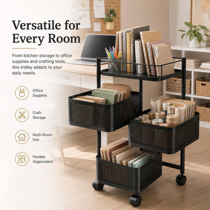 Rotating Storage Trolley 4/5/6 Tier Kitchen & Bathroom Organizer with Wheels