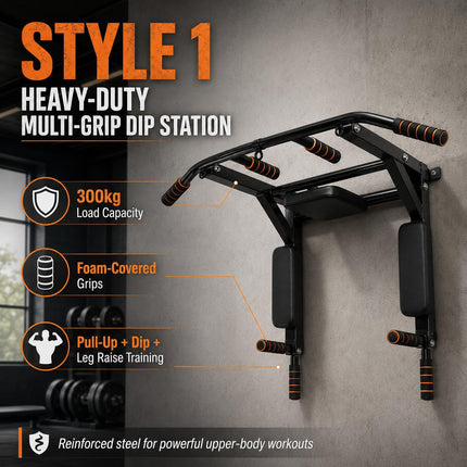 Wall Mounted Pull Up Bar Chin Up Dip Station Heavy Duty Multifunctional Home Gym Strength Training Equipment