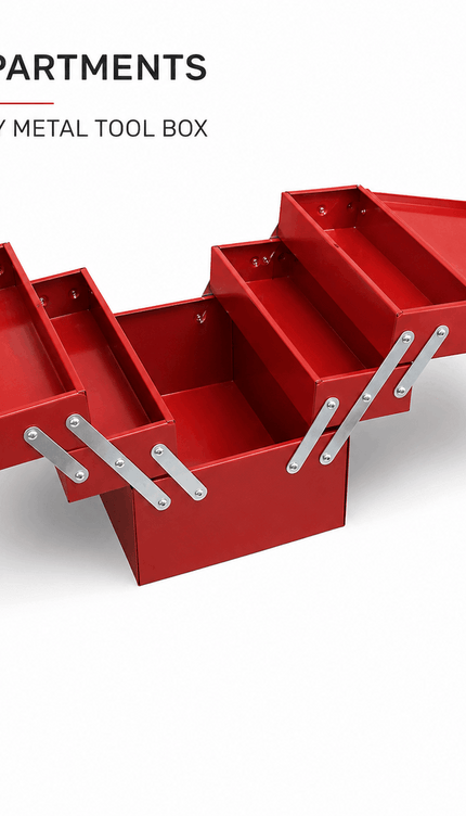 Portable Metal Tool Box with Carry Handle & 5 Compartments, 30kg capacity Multi-Purpose Tool Storage Chest