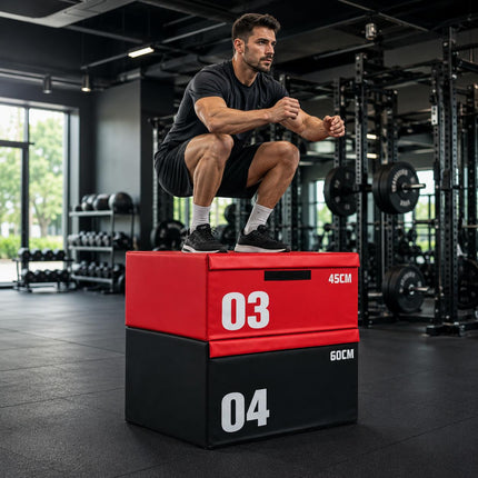 Plyometric Jump Box Set With Soft Foam Stackable Fitness Boxes for Home & Gym Adjustable Heights for Jumps Step-Ups and More Safe Non-Slip PVC Multi-Functional Exercise Equipment