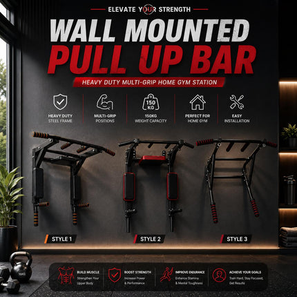 Wall Mounted Pull Up Bar Chin Up Dip Station Heavy Duty Multifunctional Home Gym Strength Training Equipment