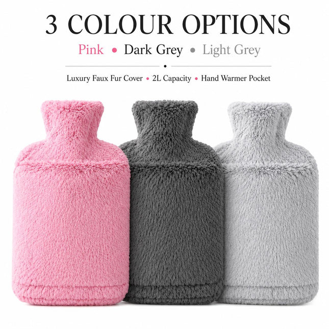 Hot Water Bottle 2L & Extra Long 2.2L with Soft Faux Fur Fleece Cover Reusable Winter Bed Warmer for Neck, Back, Stomach, Hands & Feet  Drinkware Portable Bottle