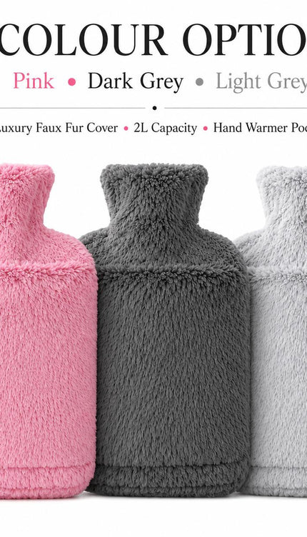 Hot Water Bottle 2L & Extra Long 2.2L with Soft Faux Fur Fleece Cover Reusable Winter Bed Warmer for Neck, Back, Stomach, Hands & Feet  Drinkware Portable Bottle