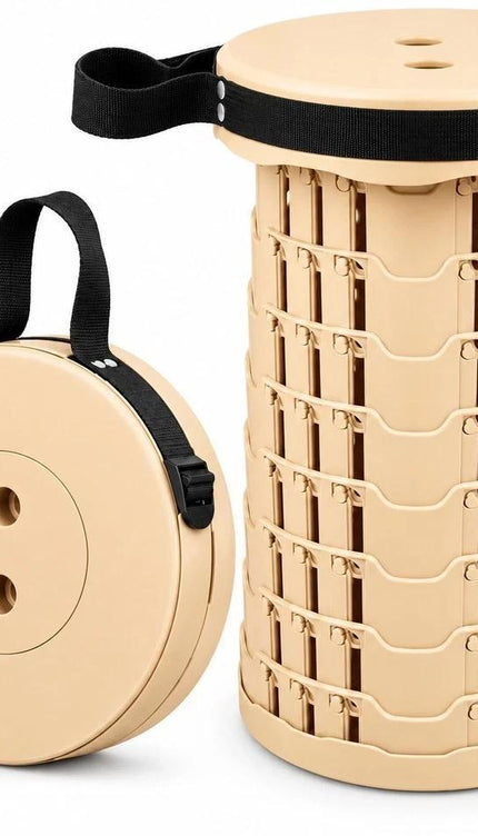 1pc Portable Telescopic Folding Stool, Adjustable Height Up to 45cm, Heavy Duty 250KG Capacity, Collapsible Retractable Camping Seat for Fishing, Hiking, Travel, Picnic, BBQ, Garden & Outdoor Activities, Beige