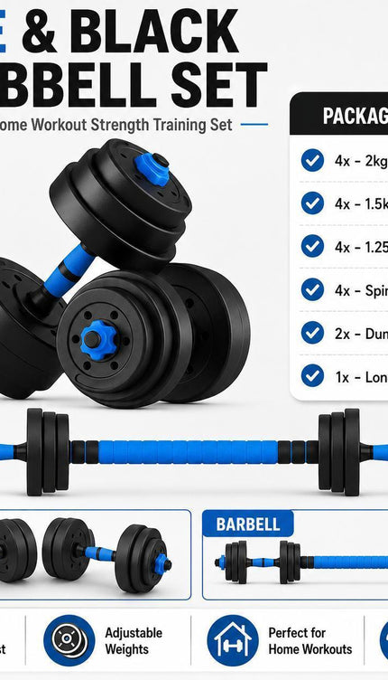 20kg 6-in-1 Adjustable Dumbbell Barbell & Kettlebell Set