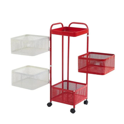 5 Tier Rotating Storage Trolley Rack, Carbon Steel Organiser Cart, Red & White