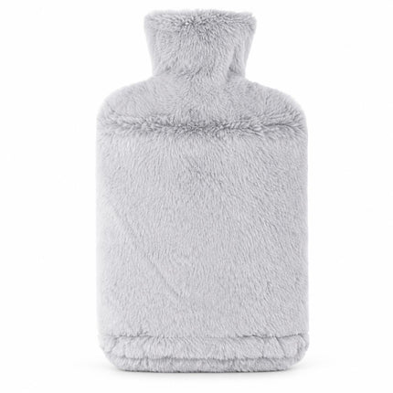 2L Hot Water Bottle with Soft Faux Fur Cover Light Grey Leakproof Winter Warmer Long Lasting Heat Pain Relief for Back, Neck & Period Cramps