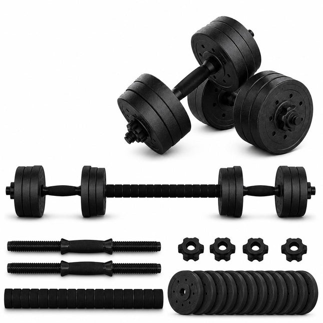 40KG Adjustable Dumbbell & Barbell Set with Connecting Rod, 2 Dumbbell Bars & Weight Plates
