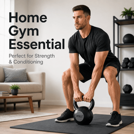20kg Cast Iron Kettlebell, Black Strength Training Weight with Flat Base for Home Gym Workouts
