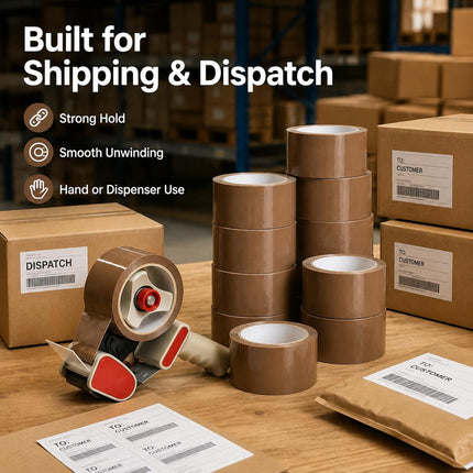 Brown Parcel Tape 48mm x 66m Strong Packing Tape for Boxes | Heavy Duty Packaging Tape for Moving, Shipping, Storage & Dispatch