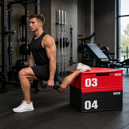 Plyometric Jump Box Set With Soft Foam Stackable Fitness Boxes for Home & Gym Adjustable Heights for Jumps Step-Ups and More Safe Non-Slip PVC Multi-Functional Exercise Equipment