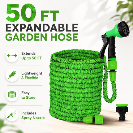 50ft Expandable Garden Hose Pipe Spray Nozzle Gun 8 Function Hose Nozzle Flexible Water Hose Kink Free Hose