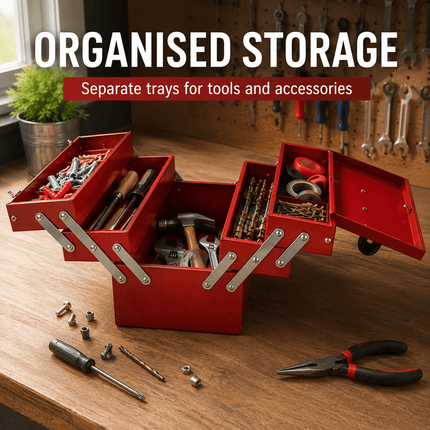 Portable Metal Tool Box with Carry Handle & 5 Compartments, 30kg capacity Multi-Purpose Tool Storage Chest