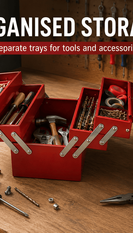 Portable Metal Tool Box with Carry Handle & 5 Compartments, 30kg capacity Multi-Purpose Tool Storage Chest
