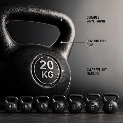 Vinyl Coated Kettlebell Weight for Home Exercise Strength Training & Fitness Workouts, 4KG-20KG Options