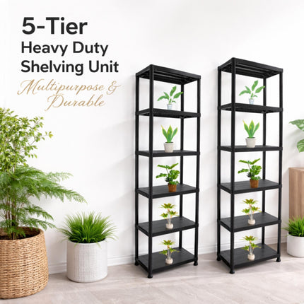 Plastic 4/5 Tier Storage Rack Freestanding Garage Shelving Unit Durable Utility Shelf Organizer for Shed Home & Warehouse Strong Multi-Purpose Rack for Tools & Boxes Easy Assembly