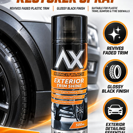 Plastic Trim Restorer Spray 500ml Black Shine Tyre Dressing Aerosol Car Bumper Detailer Pack 1 or 2