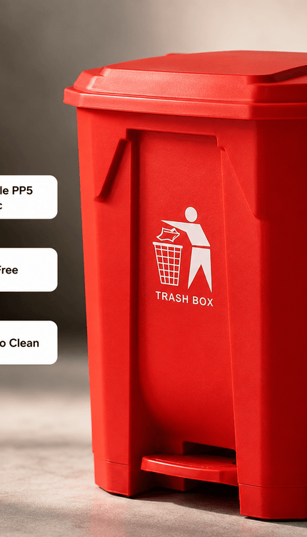50L Pedal Trash Bin with Lid, Red PP5 Plastic Waste Bin, Hands-Free Foot Operated Rubbish Bin for Kitchen, Bathroom, Bedroom, Office & Workspace, Approx. 40.3 × 38.2 × 56.8 cm