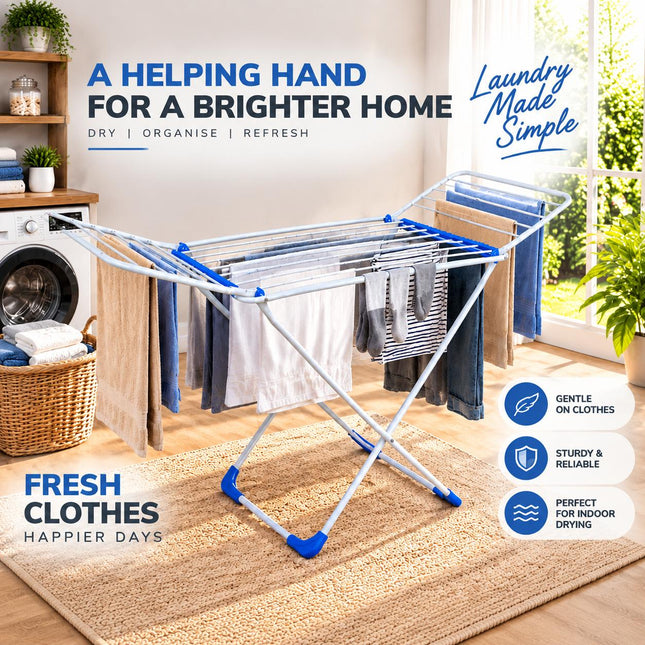Foldable Clothes Airer 18M Drying Rack with 2 Pack Winged Laundry Dryer Stand Space Saving Foldable Design for Indoor Home Drying