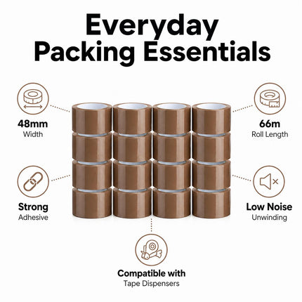 Brown Parcel Tape 48mm x 66m Strong Packing Tape for Boxes | Heavy Duty Packaging Tape for Moving, Shipping, Storage & Dispatch