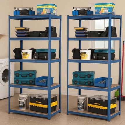 Pack of 2 Heavy Duty 5 Tier Garage Shelving Unit | Steel Storage Rack Shelf 180x90x40cm | Workshop Organiser Boltless Metal Shelves