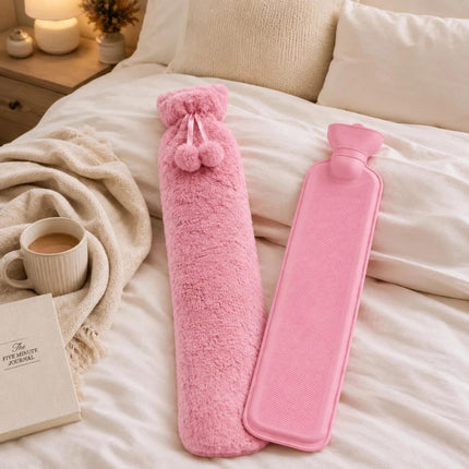 Hot Water Bottle 2L & Extra Long 2.2L with Soft Faux Fur Fleece Cover Reusable Winter Bed Warmer for Neck, Back, Stomach, Hands & Feet  Drinkware Portable Bottle