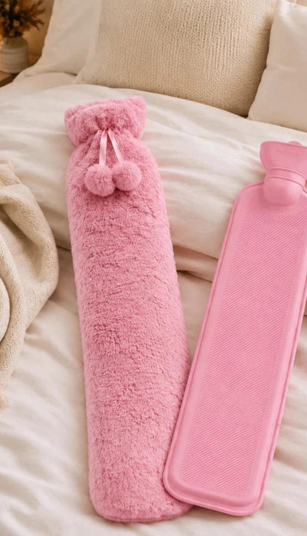 Hot Water Bottle 2L & Extra Long 2.2L with Soft Faux Fur Fleece Cover Reusable Winter Bed Warmer for Neck, Back, Stomach, Hands & Feet  Drinkware Portable Bottle