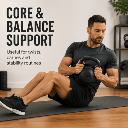 10kg Cast Iron Kettlebell, Black Strength Training Weight with Flat Base for Home Gym Workouts