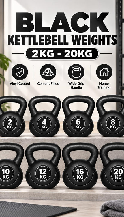 Kettlebell Weights 2KG-20KG Black Vinyl Coated Cement
