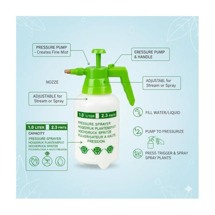 1L/3L Garden Pressure Sprayer Portable Hand Pump Bottle for Chemicals, Weed Killer, Fertilizers, Pesticides, Watering Plants, Lightweight Outdoor Spray Tool for Lawn, Garden, Patio, Plant Care