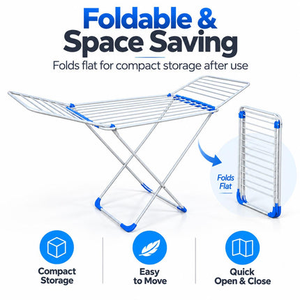 Foldable Clothes Airer 18M Drying Rack with 2 Pack Winged Laundry Dryer Stand Space Saving Foldable Design for Indoor Home Drying