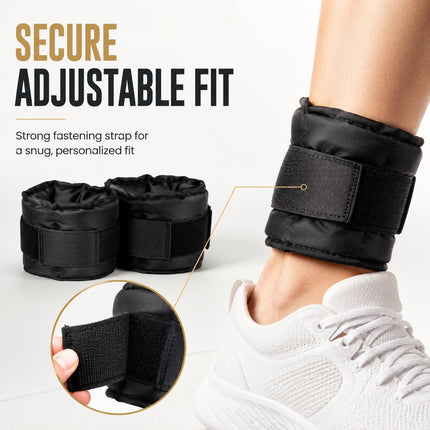 Black Ankle Wrist Weights Pair Adjustable Straps for Walking Running Yoga Gym Fitness Training 0.5kg-3kg