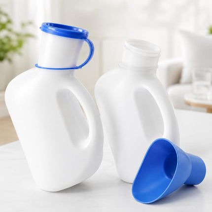 Unisex Urinal Bottle 1L with Lid & Funnel – Reusable Male & Female Urine Container for Elderly Patients, Bedside, Hospital, Travel, Camping & Car Emergency Use