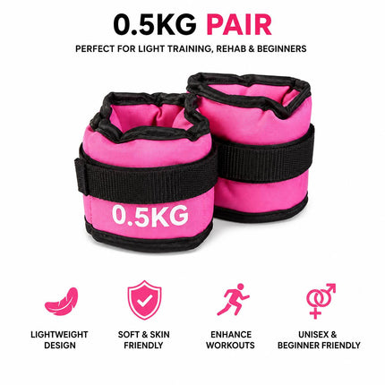 Pink Adjustable Ankle & Wrist Weights – Pair (0.5kg–3kg)