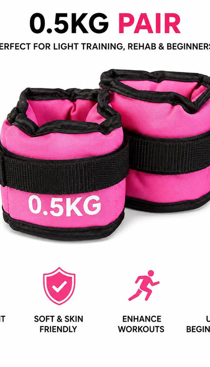 Pink Adjustable Ankle & Wrist Weights – Pair (0.5kg–3kg)