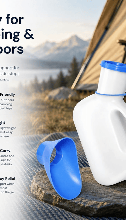 Pack of 2 Unisex 1L Urinal Bottles with Lid & Funnel – Portable Emergency Pee Bottle, Reusable Travel Urine Container for Men & Women, Camping, Car Travel, Bedside Toilet Aid & Home Care