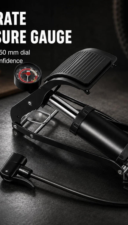 Bike Foot Pump 120 PSI with Pressure Gauge, Foldable Single Piston Bicycle Tyre Air Pump, Universal Presta Schrader Dunlop Smart Valve with Ball Needle for MTB, Road Bikes & Sports Balls