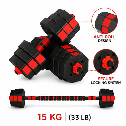 15KG Adjustable Dumbbell & Barbell Set