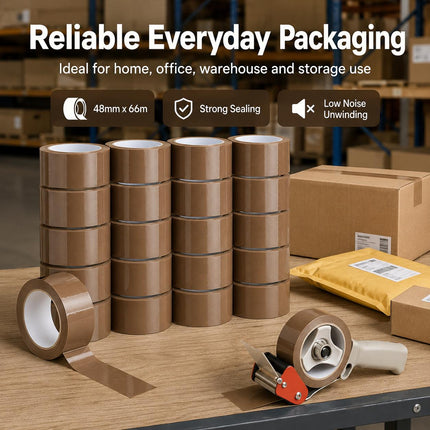 Brown Parcel Tape 48mm x 66m Strong Packing Tape for Boxes | Heavy Duty Packaging Tape for Moving, Shipping, Storage & Dispatch