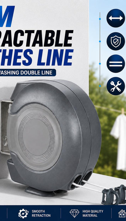 Retractable Clothes Reel Wall Mounted Drying Line 12m 15m 26m 30m Indoor Outdoor Laundry Airer Space Saving