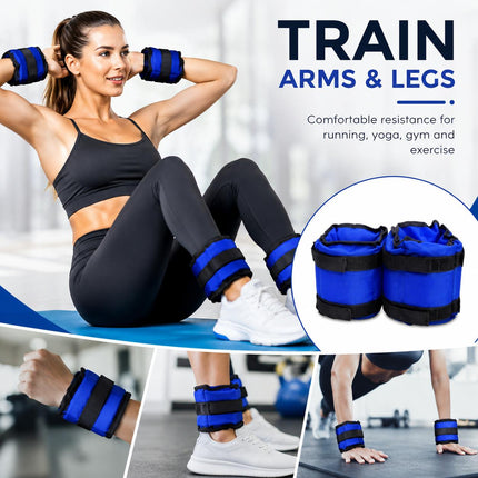Blue Adjustable Ankle & Wrist Weights – Pair (0.5kg–3kg)
