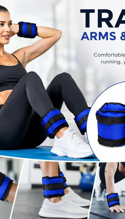 Blue Adjustable Ankle & Wrist Weights – Pair (0.5kg–3kg)