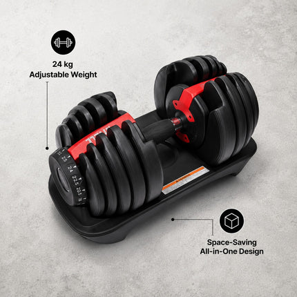 Adjustable Quick Dial Dumbbell 24kg, Selectable Weight Training Dumbbell for Home Gym, Space-Saving Strength Exercise Equipment for Men and Women