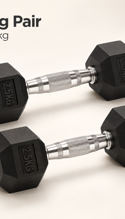 Hex Rubber Dumbbells – Single or Pair, 2.5–20kg
